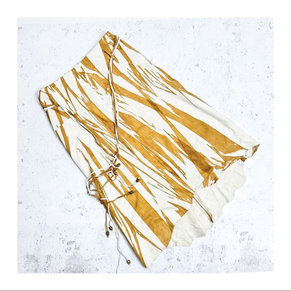 La Matta Italian Suede Tan Cream Asymmetrical Skirt